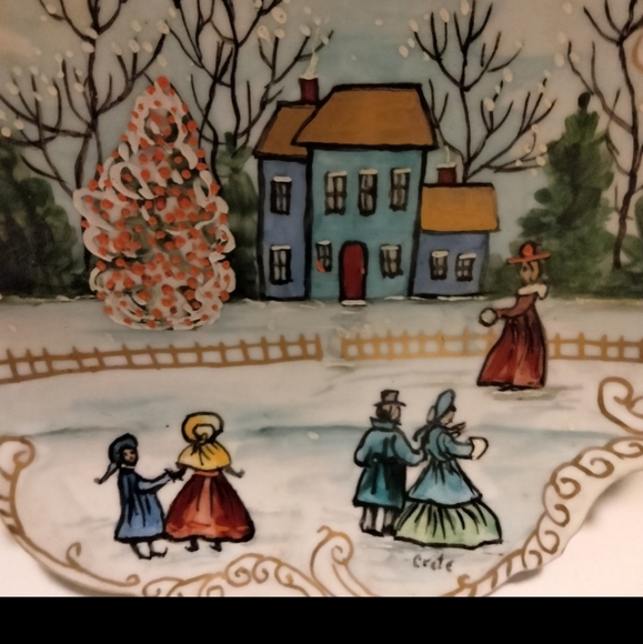 2 vintage Crate Hand Painted Display Wall Decor Plates/Holiday Decor - Picture 7 of 11
